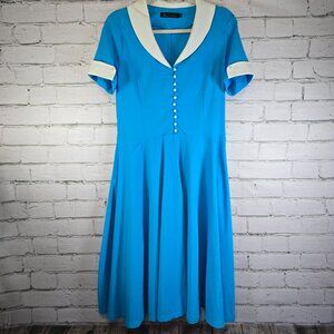 WOMENS VINTAGE INSPIRED A-LINE DRESS WITH PETER PAN COLLAR BLUE, SIZE XL